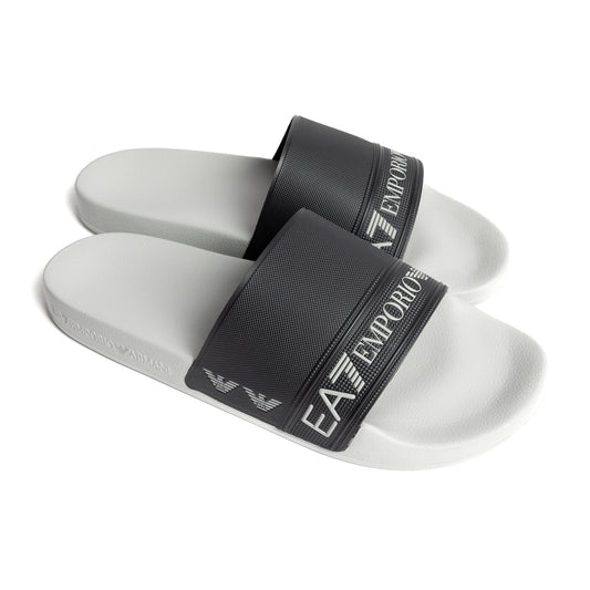 Emporio Armani Slides avec logo EA7 Blanc/Noir