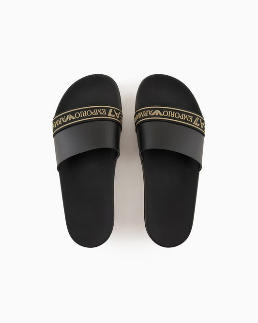 Emporio Armani Slides avec logo EA7 Noir/gold